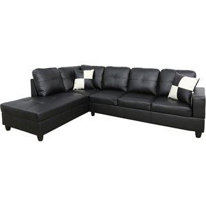 Pemberly Row Contemporary Left-Facing Sectional Sofa Set in Ultimate Black
