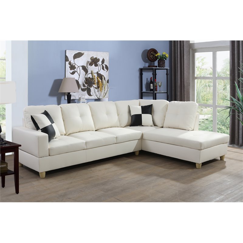 Pemberly Row Contemporary Right-Facing Sectional Sofa Set in Off White