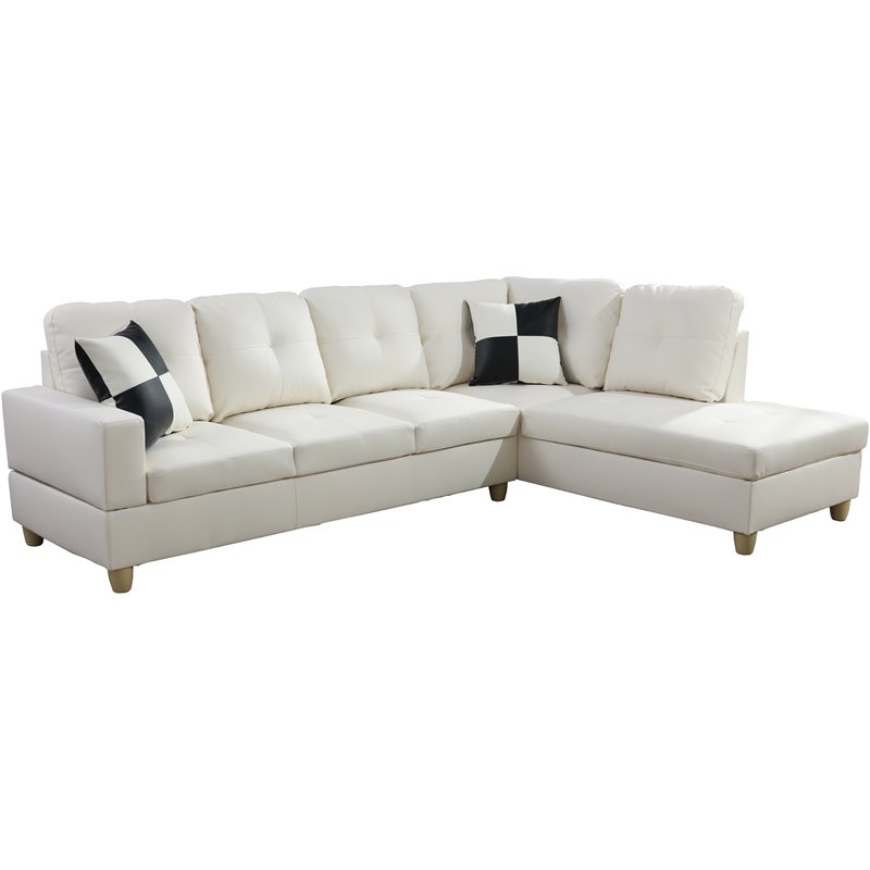 Pemberly Row Contemporary Right-Facing Sectional Sofa Set in Off White
