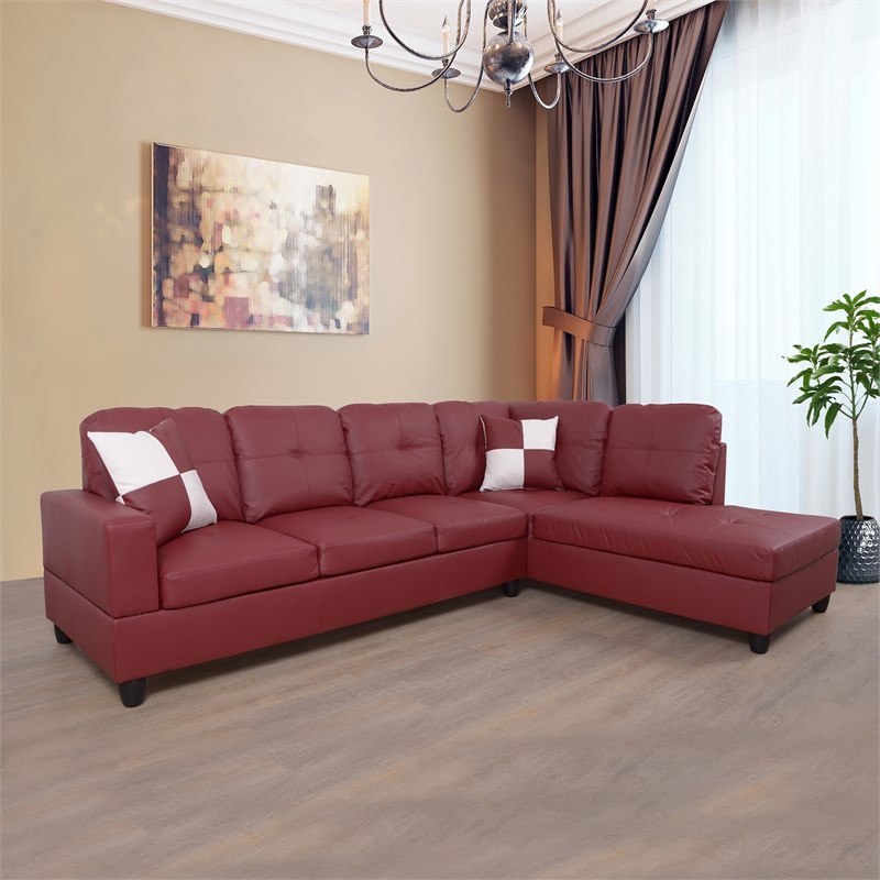 Pemberly Row Contemporary Right-Facing Sectional Sofa Set in Wine Red