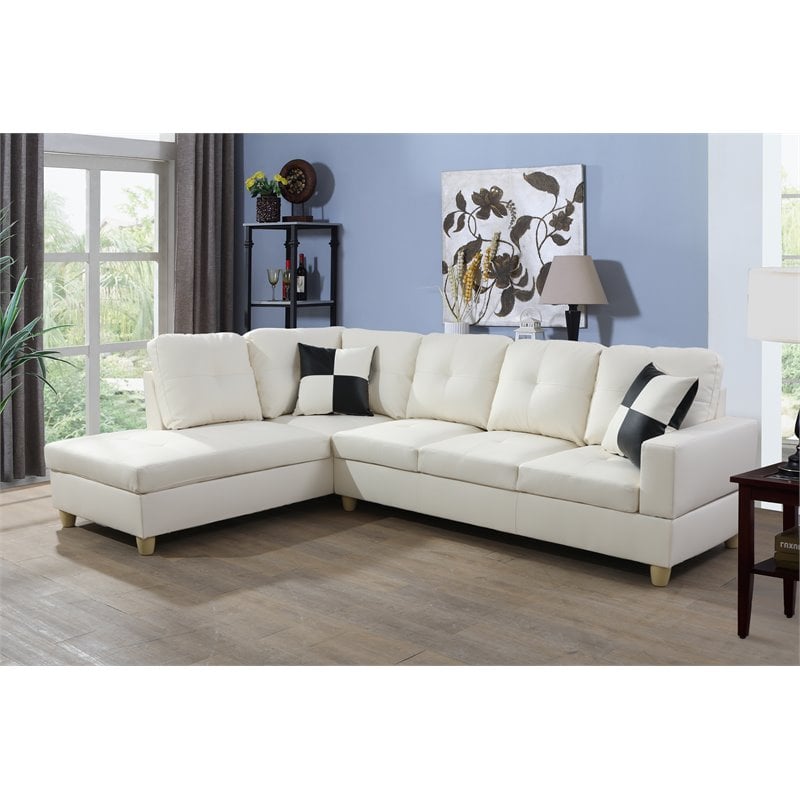 Pemberly Row Contemporary Left-Facing Sectional Sofa Set in Off White