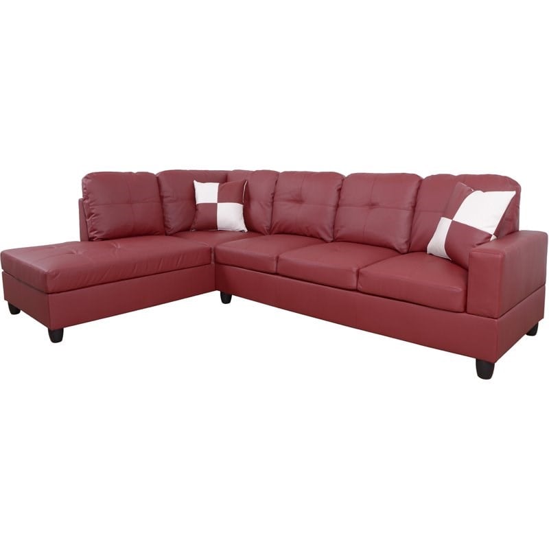 Pemberly Row Contemporary Left-Facing Sectional Sofa Set in Wine Red