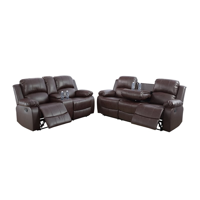 Pemberly Row Contemporary 3-Pieces Faux Leather Recliner Sofa Set in Espresso