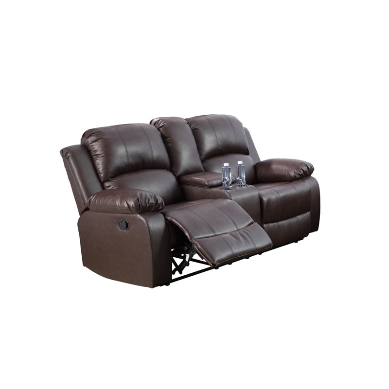 Pemberly Row Contemporary 3-Pieces Faux Leather Recliner Sofa Set in Espresso