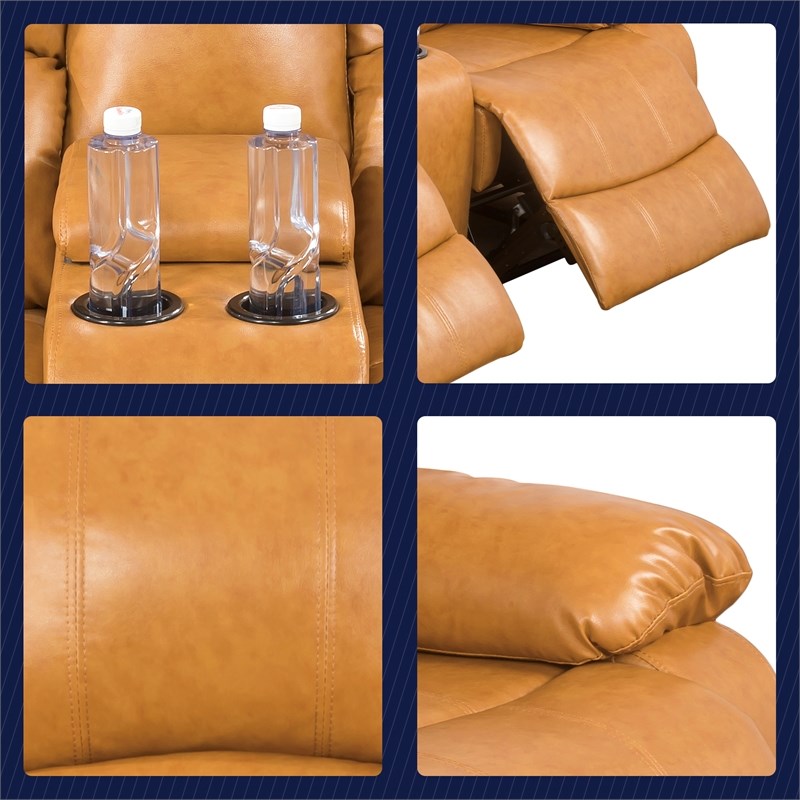 Pemberly Row Contemporary 3-Pieces Recliner PU Sofa Set in Ginger