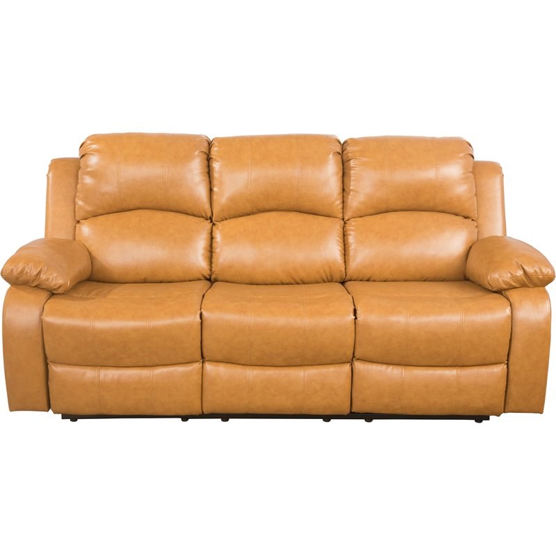 Pemberly Row Contemporary 3-Pieces Recliner PU Sofa Set in Ginger