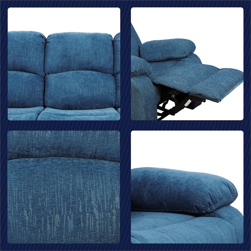 Pemberly Row Contemporary 2-Pieces Microfiber Recliner Sofa Set in Blue