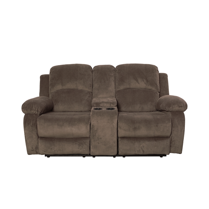 Pemberly Row Contemporary 2-Pieces Grid Cloth Recliner Sofa Set in Taupe/Brown
