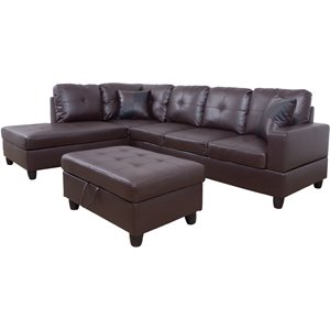 Pemberly Row Contemporary Left-Facing Sectional & Ottoman in Chocolate/Brown