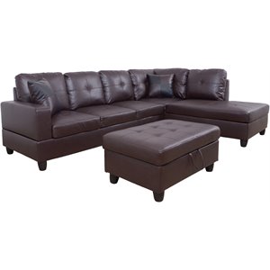 Pemberly Row Contemporary Right-Facing Sectional & Ottoman in Chocolate/Brown