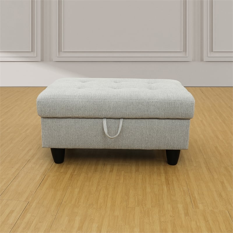 Pemberly Row Contemporary Left-Facing Sectional & Ottoman in Gray/White