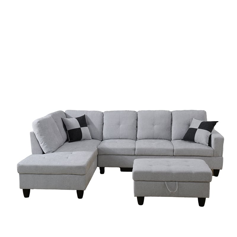 Pemberly Row Contemporary Left-Facing Sectional & Ottoman in Gray/White