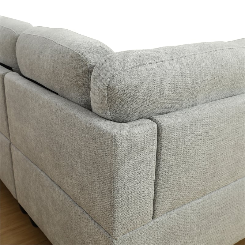 Pemberly Row Contemporary Left-Facing Sectional & Ottoman in Gray/White