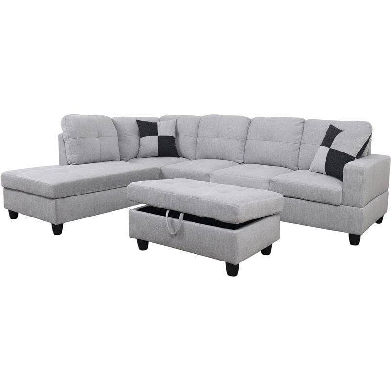 Pemberly Row Contemporary Left-Facing Sectional & Ottoman in Gray/White