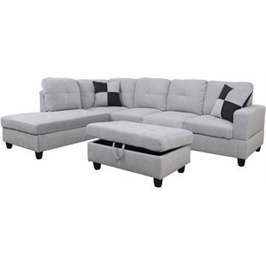 Pemberly Row Contemporary Left-Facing Sectional & Ottoman in Gray/White