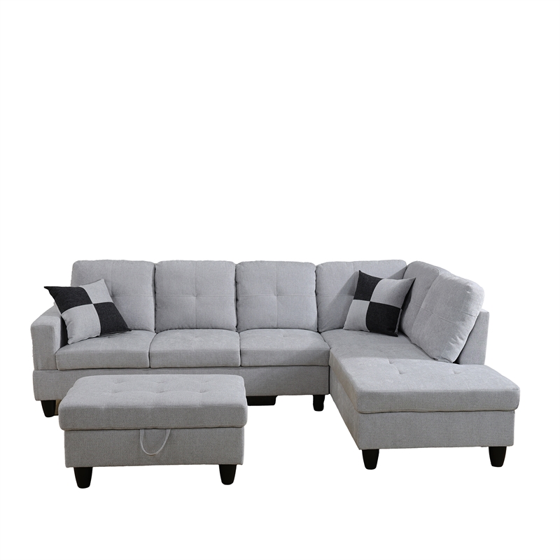 Pemberly Row Contemporary Right-Facing Sectional & Ottoman in Gray/White