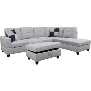 Pemberly Row Contemporary Right-Facing Sectional & Ottoman in Gray/White