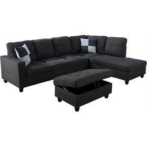 Pemberly Row Contemporary Right-Facing Sectional & Ottoman in Black/Gray