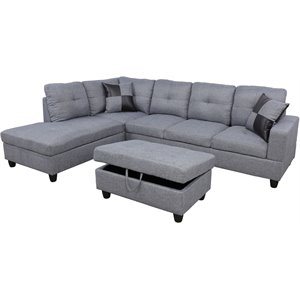 Pemberly Row Contemporary Left-Facing Sectional & Ottoman in Cloud Gray