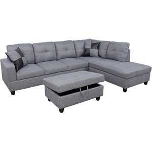 Pemberly Row Contemporary Right-Facing Sectional & Ottoman in Cloud Gray