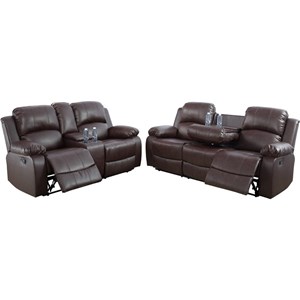 Pemberly Row Contemporary 2-Pieces Faux Leather Recliner Sofa Set in Espresso