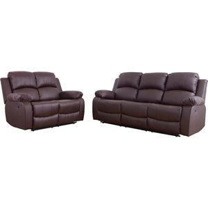 Pemberly Row Contemporary 2-Pieces Faux Leather Recliner Sofa Set in Espresso