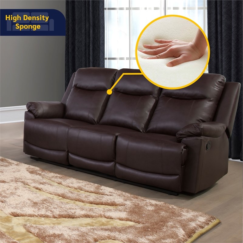 Pemberly Row Contemporary 3-Pieces Faux Leather Recliner Sofa Set in Espresso
