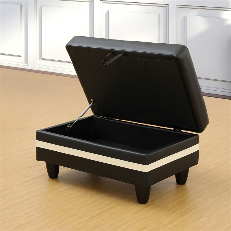 Pemberly Row Contemporary Left-Facing Sectional & Ottoman in Black/White