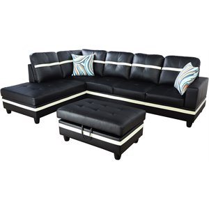 Pemberly Row Contemporary Left-Facing Sectional & Ottoman in Black/White