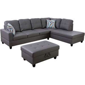 Pemberly Row Contemporary Right-Facing Sectional & Ottoman in Raining Gray