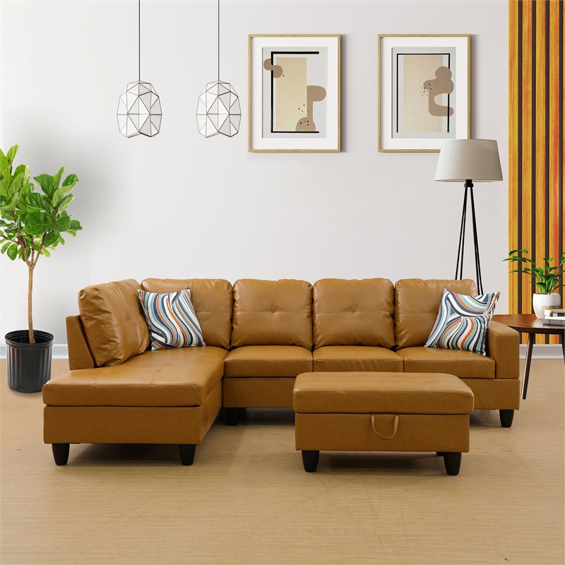 Pemberly Row Contemporary Left-Facing Sectional & Ottoman in Ginger