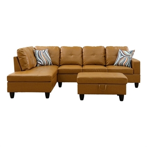 Pemberly Row Contemporary Left-Facing Sectional & Ottoman in Ginger