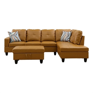 Pemberly Row Contemporary Right-Facing Sectional & Ottoman in Ginger