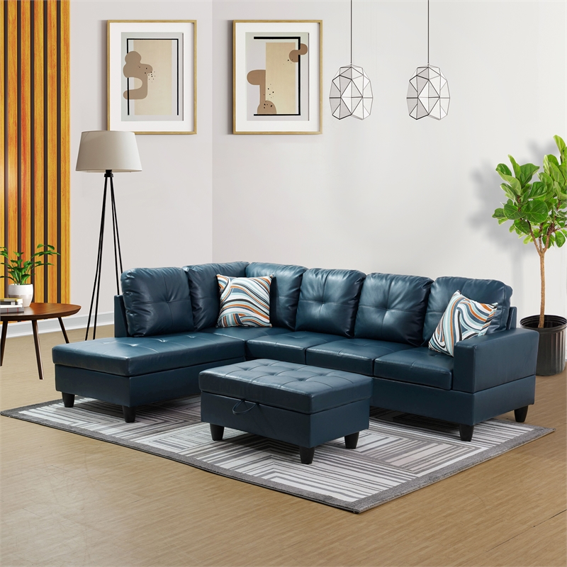 Pemberly Row Contemporary Left-Facing Sectional & Ottoman in Forest Green