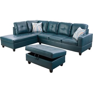 Pemberly Row Contemporary Left-Facing Sectional & Ottoman in Forest Green
