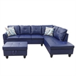 Pemberly Row Faux Leather 3-Piece Right Facing Sectional Set in Navy Blue