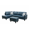 Pemberly Row Contemporary 3PC Faux Leather Sectional with ottoman in Denim
