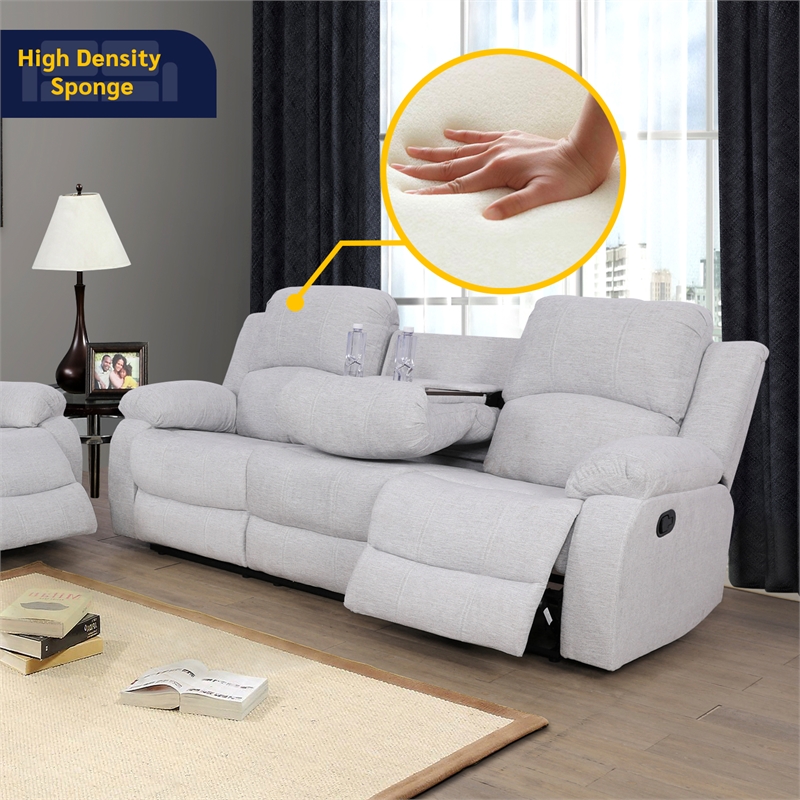 Pemberly Row Contemporary 3-Piece Modern Microfiber Recliner Sofa Set in White