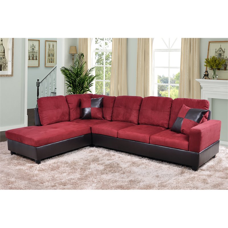 Pemberly Row Contemporary Microfiber Fabric Left Facing Sectional in Red