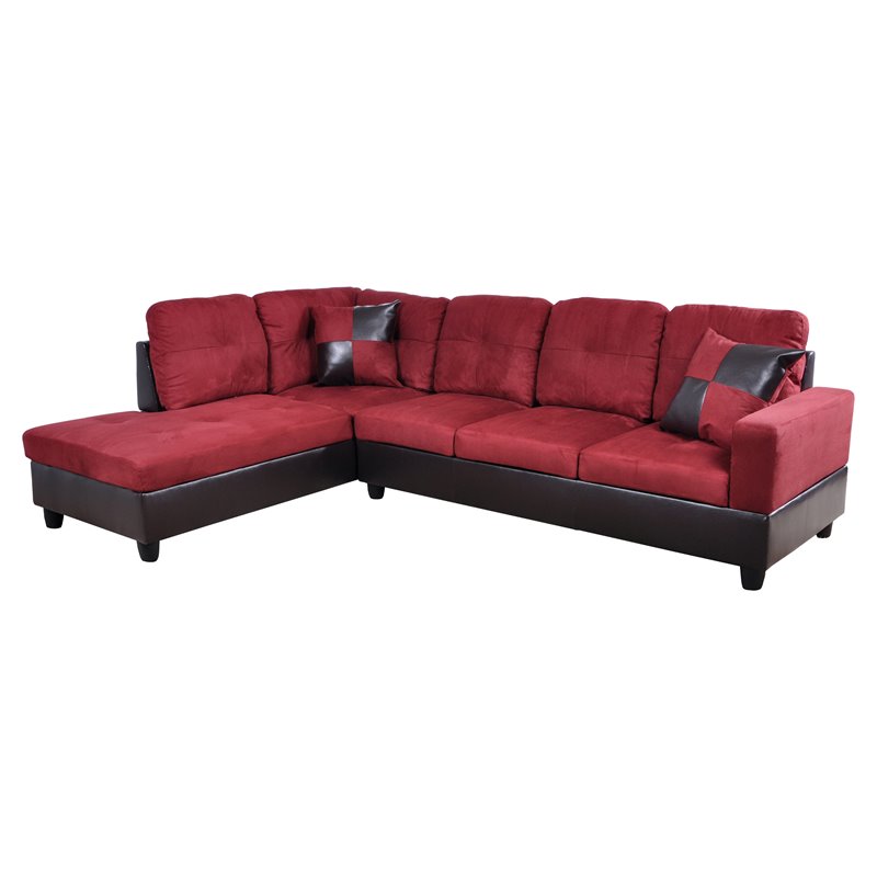 Pemberly Row Contemporary Microfiber Fabric Left Facing Sectional in Red