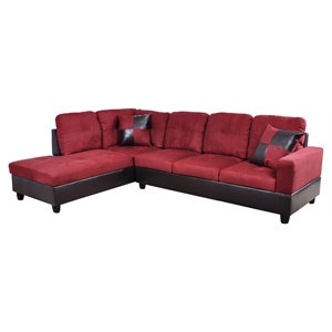Pemberly Row Contemporary Microfiber Fabric Left Facing Sectional in Red