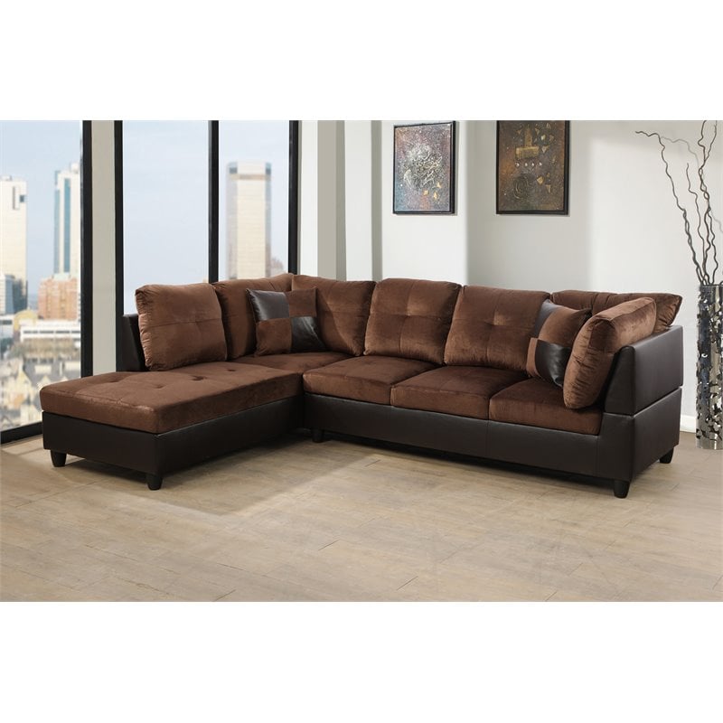 Pemberly Row Contemporary Microfiber Fabric Left Facing Sectional in Chocolate