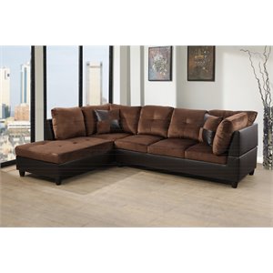 Pemberly Row Contemporary Microfiber Fabric Left Facing Sectional in Chocolate