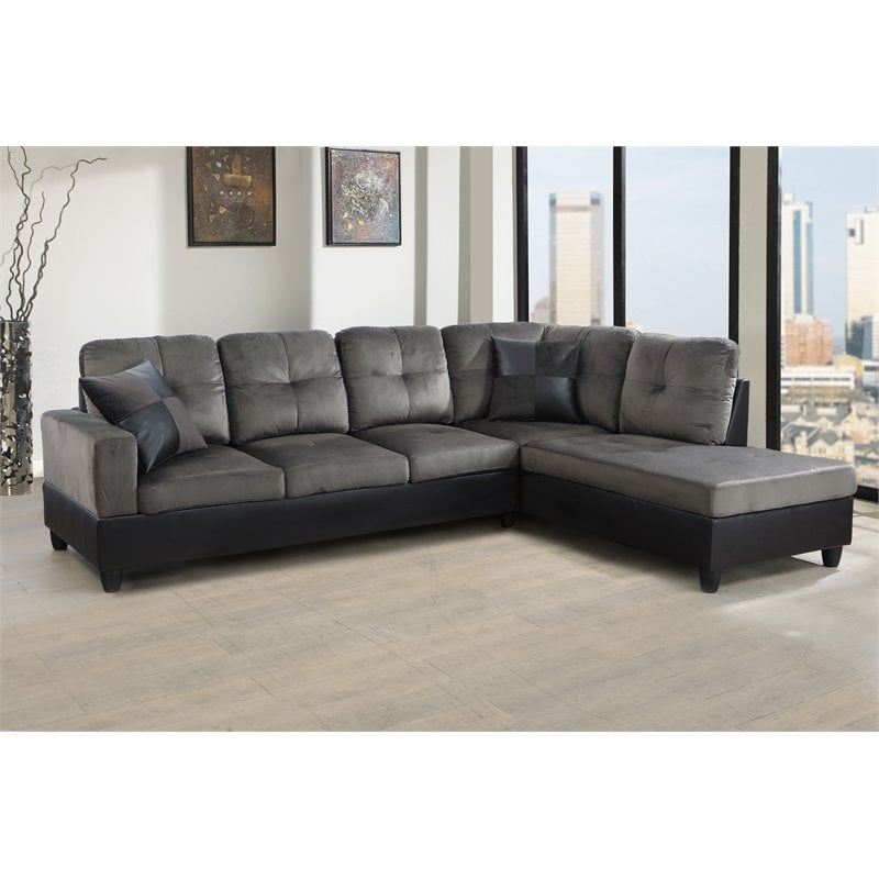 Pemberly Row Contemporary Fabric Right Facing Sectional in Taupe Gray