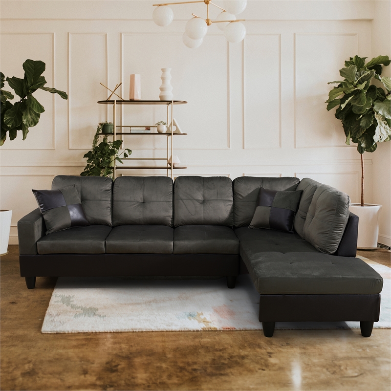 Pemberly Row Contemporary Fabric Right Facing Sectional in Taupe Gray