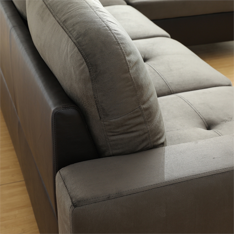 Pemberly Row Contemporary Fabric Right Facing Sectional in Taupe Gray