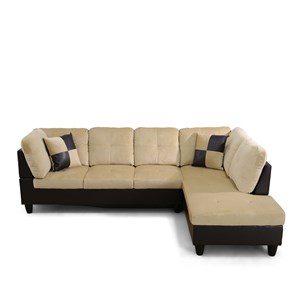 Pemberly Row Contemporary Microfiber Fabric Right Facing Sectional in Beige