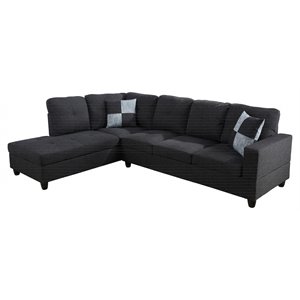 Pemberly Row Contemporary Linen Fabric Left Facing Sectional in Black/Gray