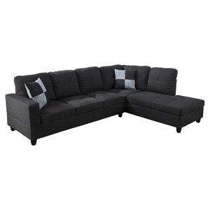 Pemberly Row Contemporary Linen Fabric Right Facing Sectional in Black/Gray