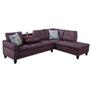 Pemberly Row Contemporary Linen Fabric Sectional Sofa in Amaranth Purple